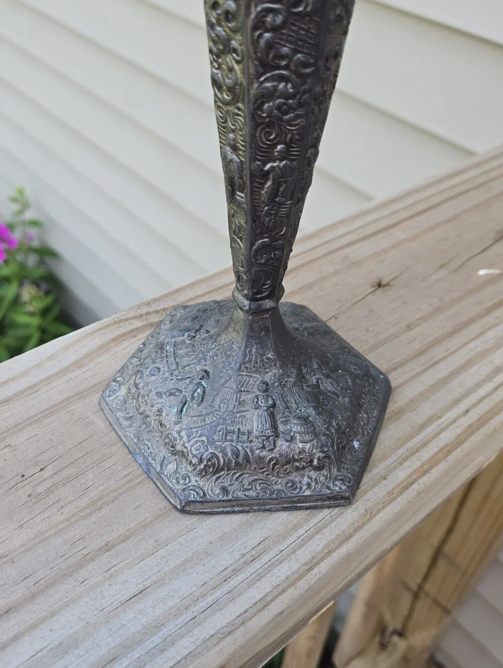 Antique Barbour Dutch Candlestick Holder Silverplate Story Teller No. 53